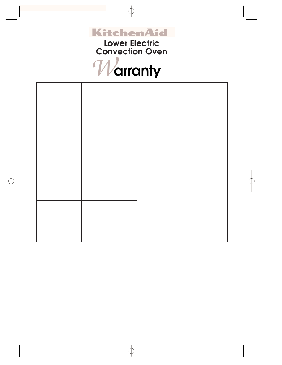 Warranty, Arranty, Lower electric convection oven | KITCHENAID KEMC378 User Manual | Page 40 / 40