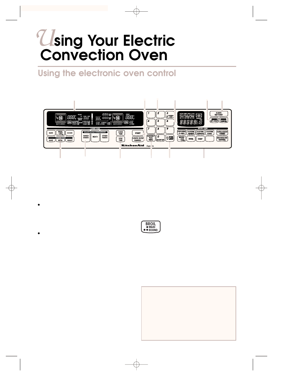 Using your electric convection oven, Using the electronic oven control, Sing your electric convection oven | KITCHENAID KEMC378 User Manual | Page 6 / 40