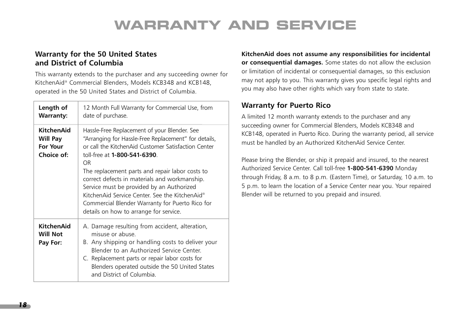 Warranty and service | KITCHENAID KCB148 User Manual | Page 20 / 24