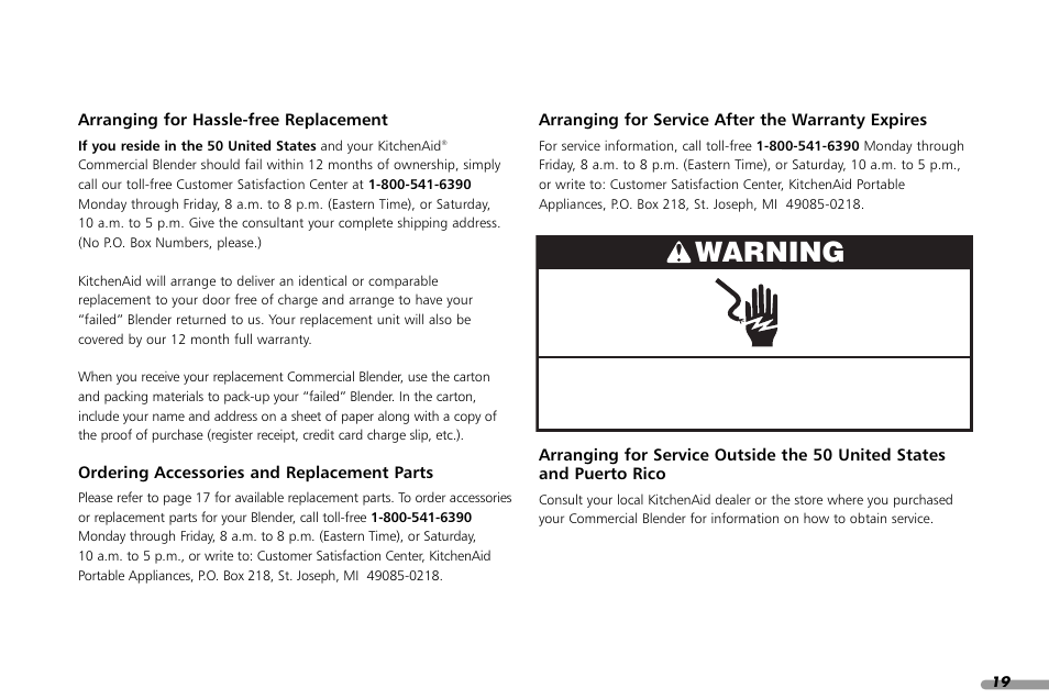 Warning | KITCHENAID KCB148 User Manual | Page 21 / 24