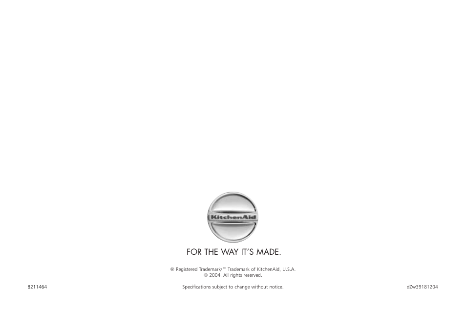 For the way it’s made | KITCHENAID KCB148 User Manual | Page 24 / 24