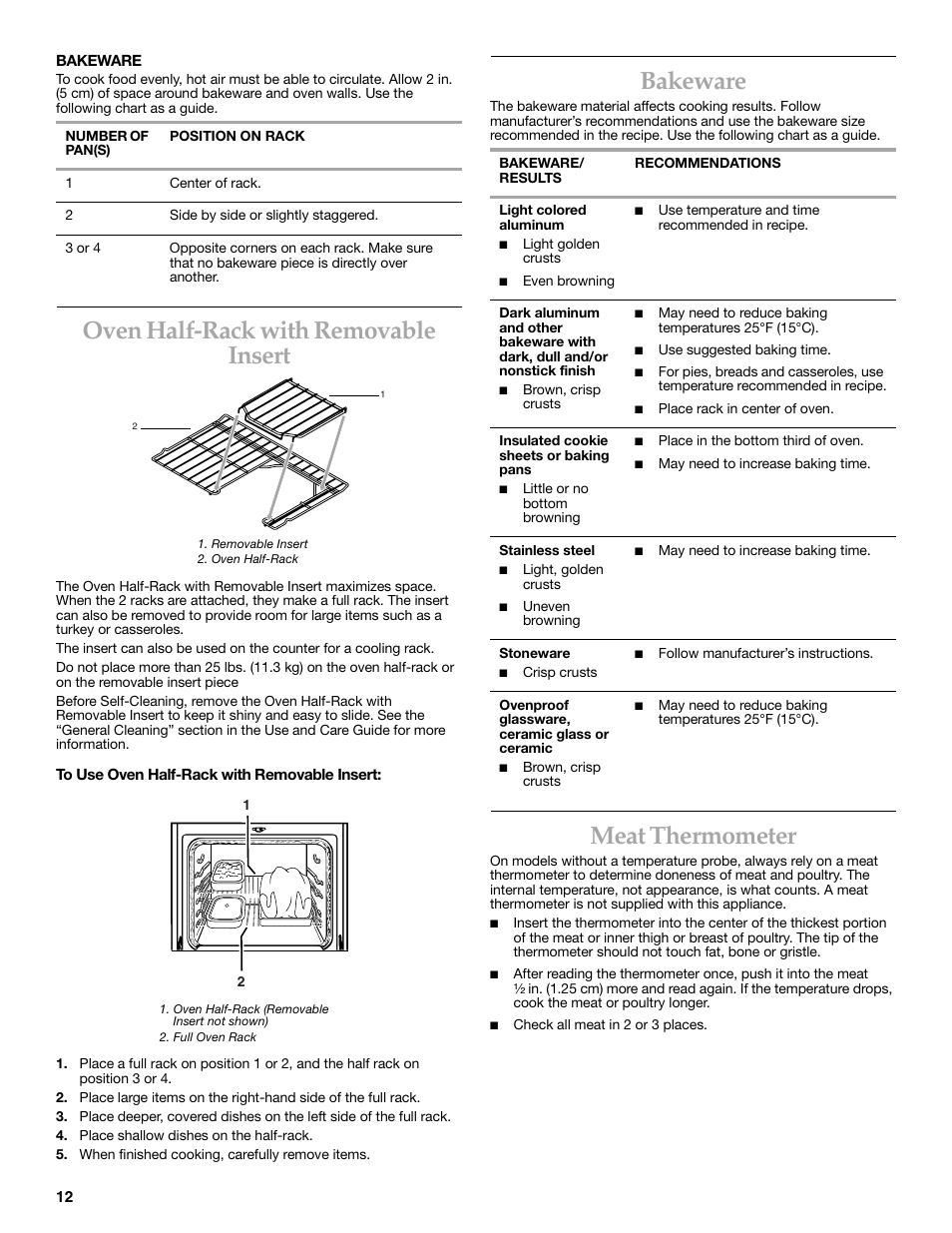 Oven half-rack with removable insert, Bakeware, Meat thermometer | KITCHENAID YKGRC608 User Manual | Page 12 / 28