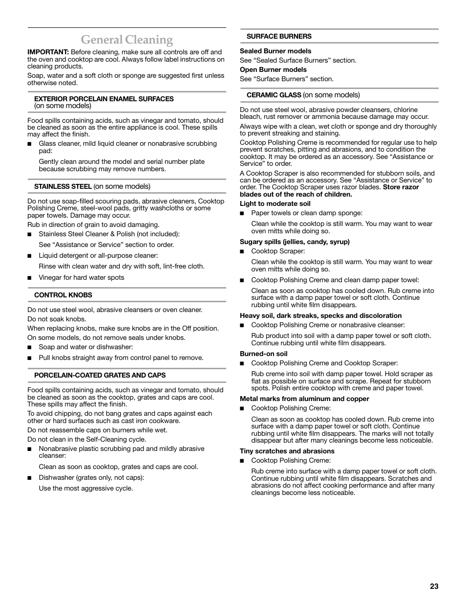 General cleaning | KITCHENAID YKGRC608 User Manual | Page 23 / 28