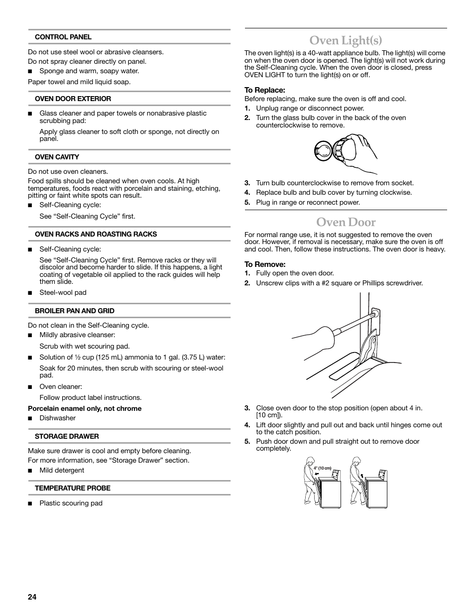 Oven light(s), Oven door | KITCHENAID YKGRC608 User Manual | Page 24 / 28