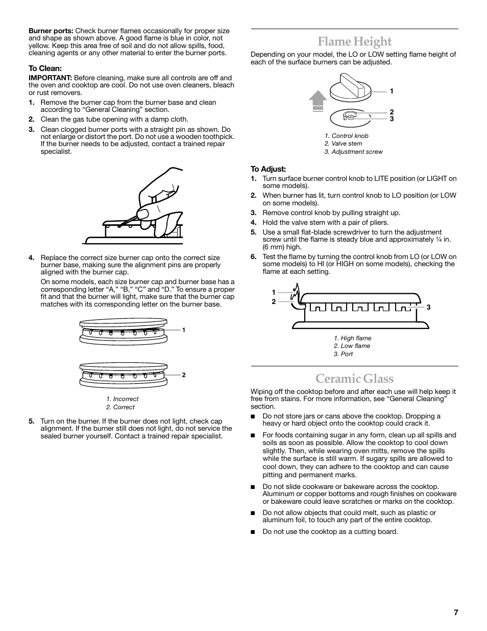 Flame height, Ceramic glass | KITCHENAID YKGRC608 User Manual | Page 7 / 28