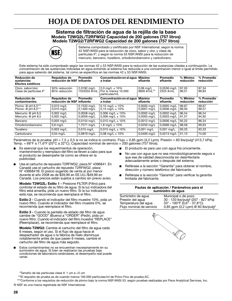 Hoja de datos del rendimiento | KITCHENAID W10206410A User Manual | Page 28 / 46