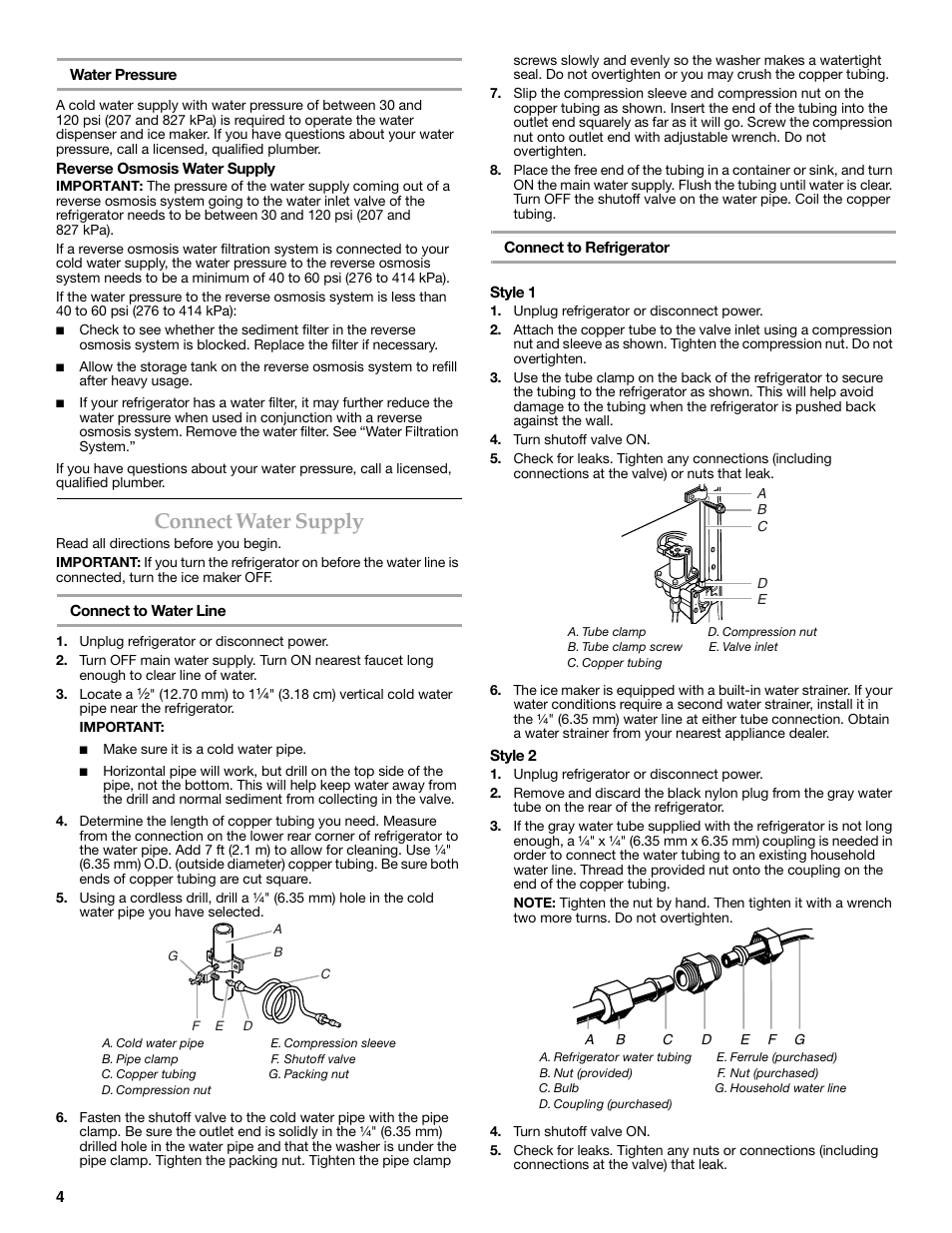 Connect water supply | KITCHENAID W10206410A User Manual | Page 4 / 46