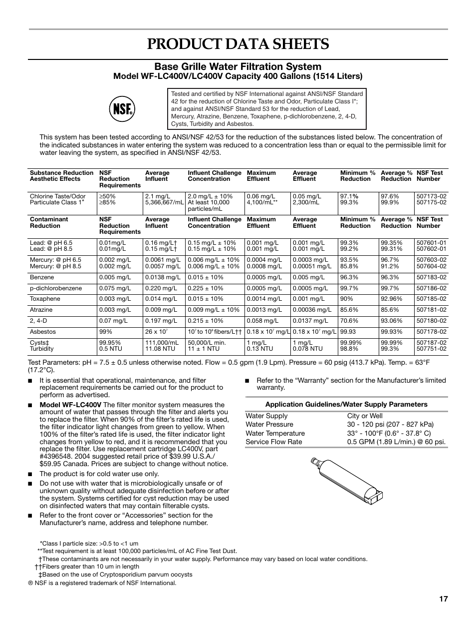 Product data sheets, Base grille water filtration system | KITCHENAID WF-LC400V User Manual | Page 17 / 52