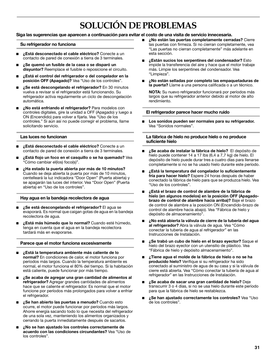 Solución de problemas | KITCHENAID WF-LC400V User Manual | Page 31 / 52