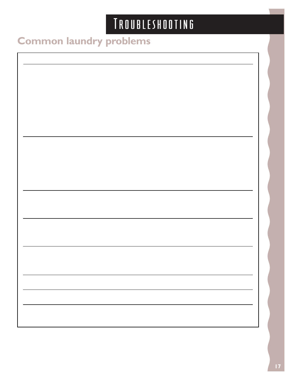 Troubleshooting, Common laundry problems | KITCHENAID 3405633 User Manual | Page 17 / 20