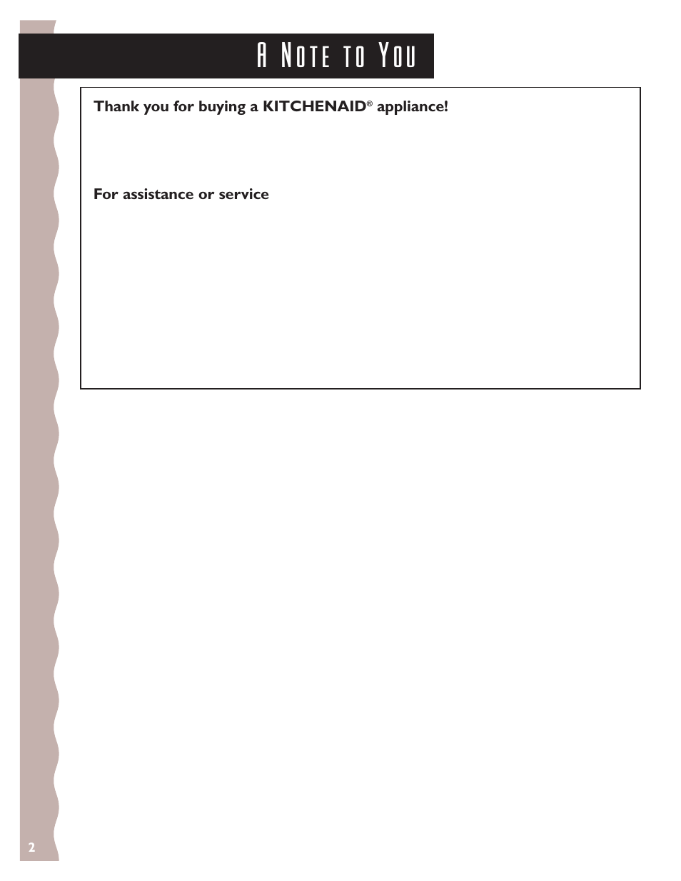 A note to you | KITCHENAID 3405633 User Manual | Page 2 / 20