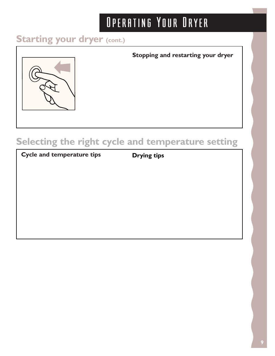 Selecting the right cycle and temperature setting, Starting your dryer | KITCHENAID 3405633 User Manual | Page 9 / 20