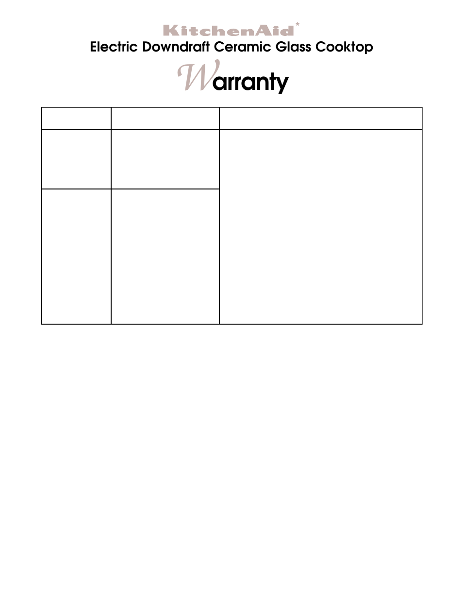 Warranty, Arranty, Electric downdraft ceramic glass cooktop | KITCHENAID YKECD805H User Manual | Page 16 / 16