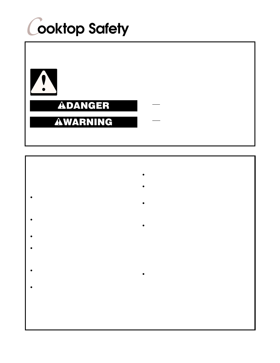 Cooktop safety, Ooktop safety, Wdanger w warning | KITCHENAID YKECD805H User Manual | Page 3 / 16