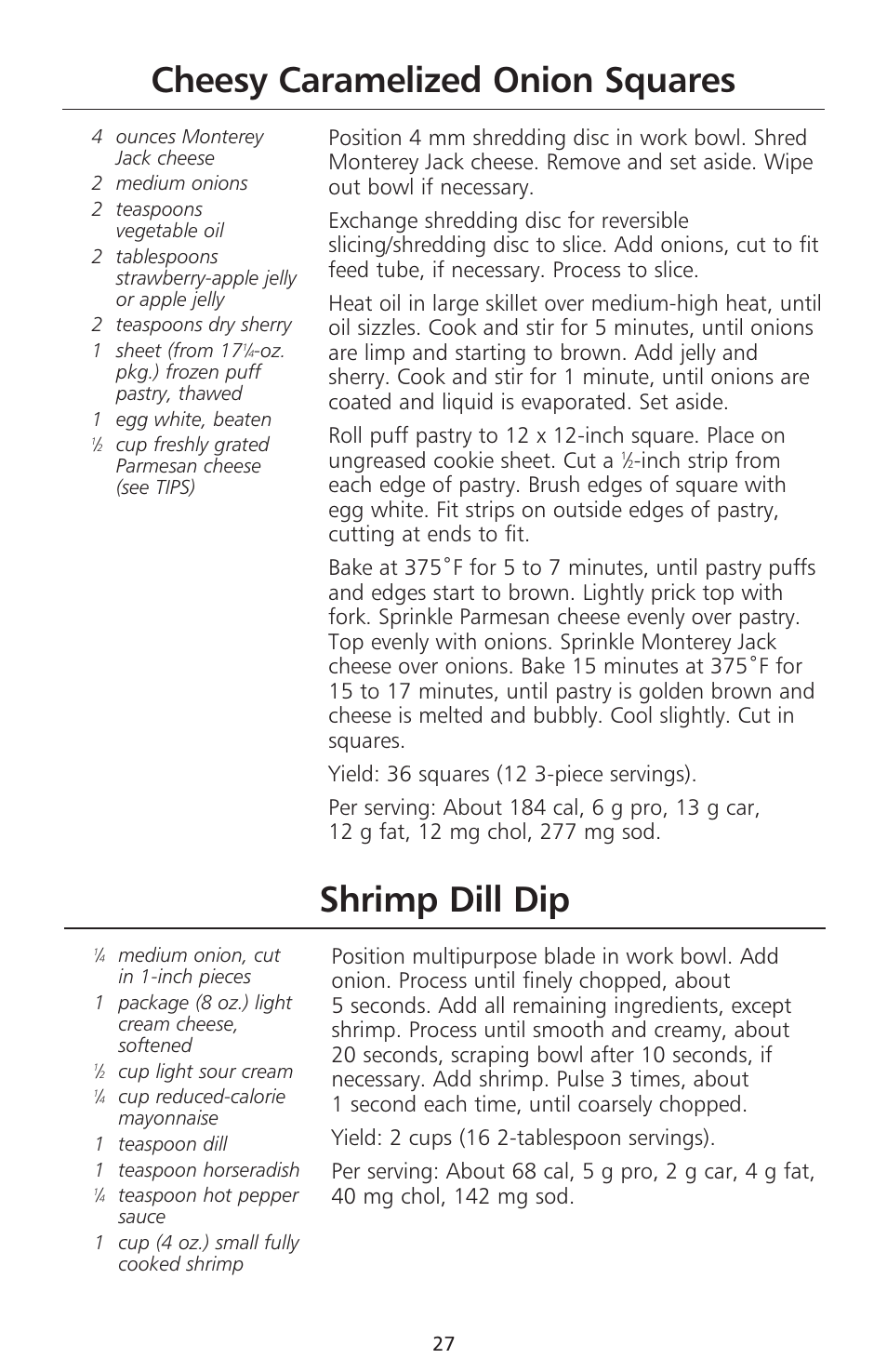 Cheesy caramelized onion squares, Shrimp dill dip | KITCHENAID 670 User Manual | Page 29 / 92