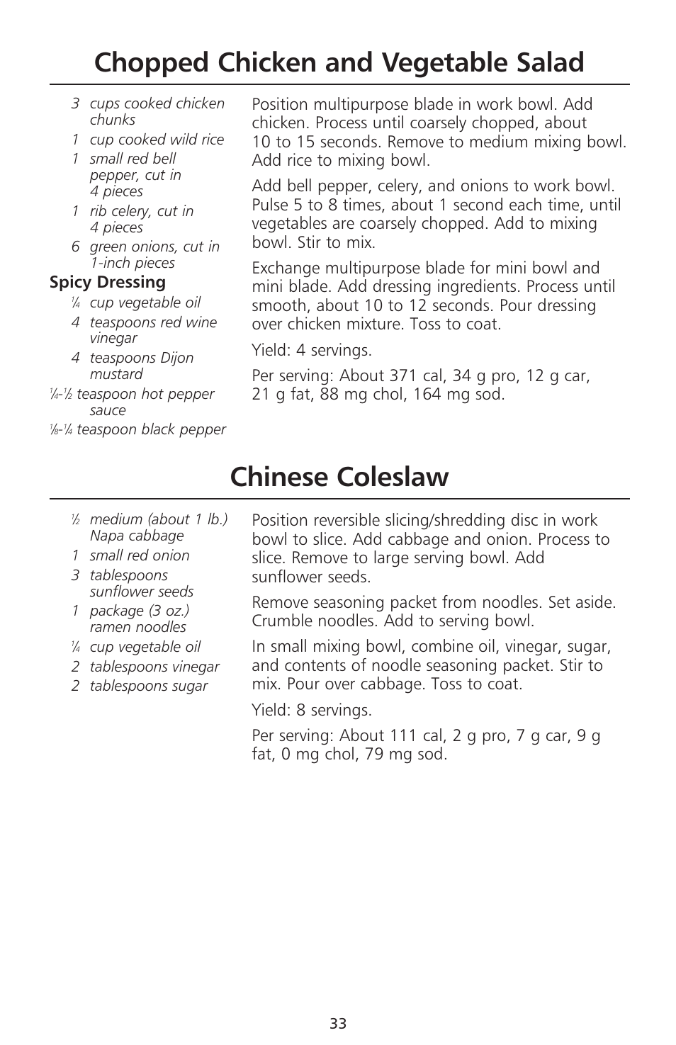 Chopped chicken and vegetable salad, Chinese coleslaw, Spicy dressing | KITCHENAID 670 User Manual | Page 35 / 92