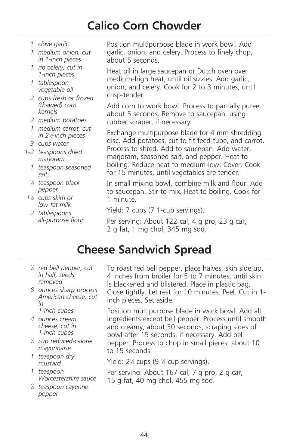 Calico corn chowder, Cheese sandwich spread, Cups (9 | KITCHENAID 670 User Manual | Page 46 / 92