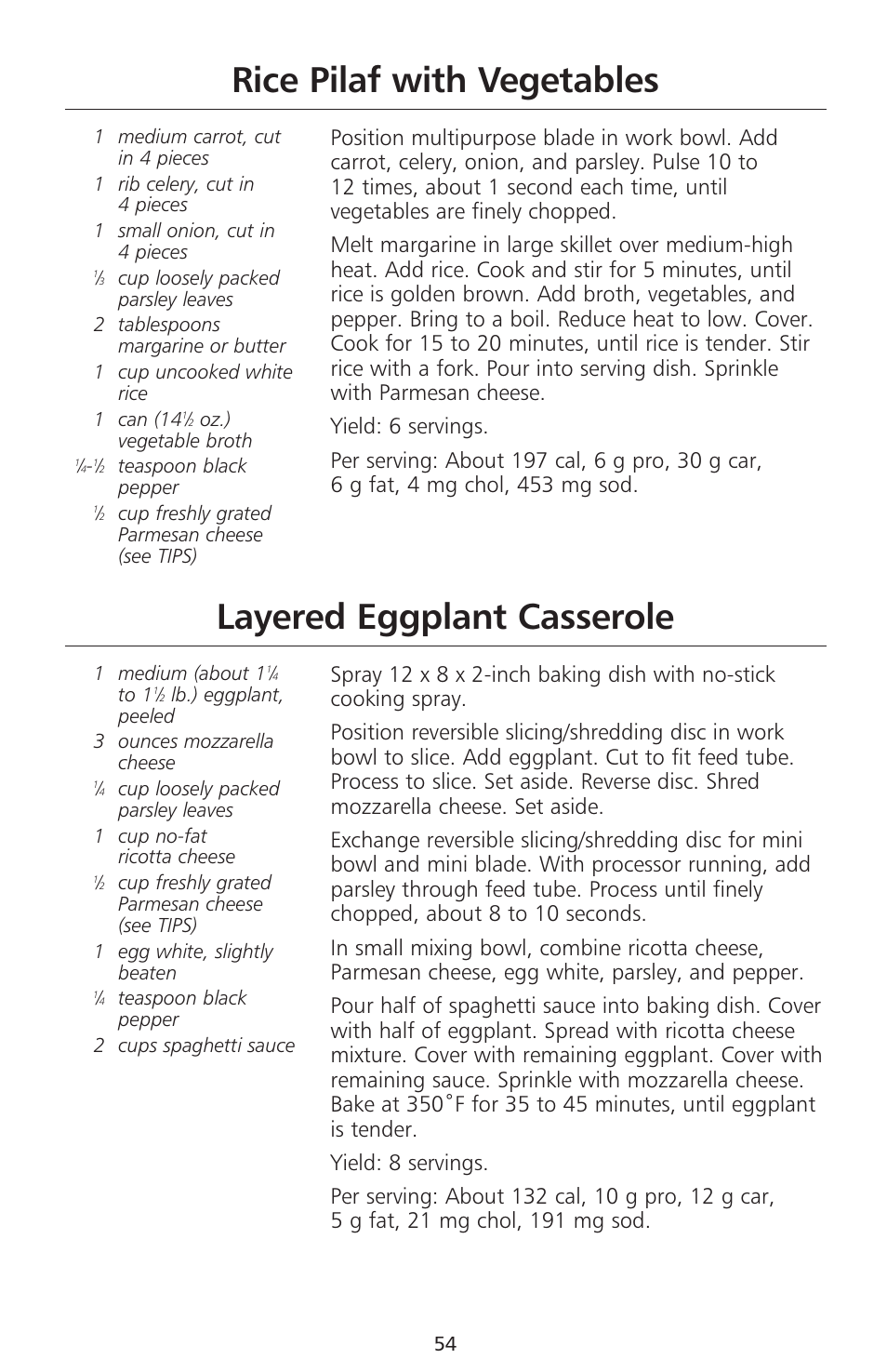 Layered eggplant casserole, Rice pilaf with vegetables | KITCHENAID 670 User Manual | Page 56 / 92