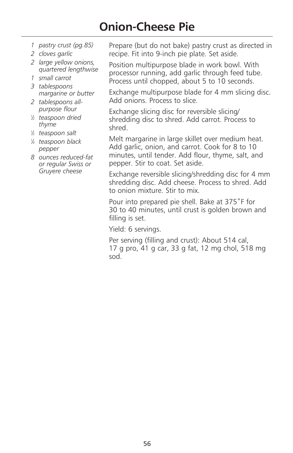 Onion-cheese pie | KITCHENAID 670 User Manual | Page 58 / 92