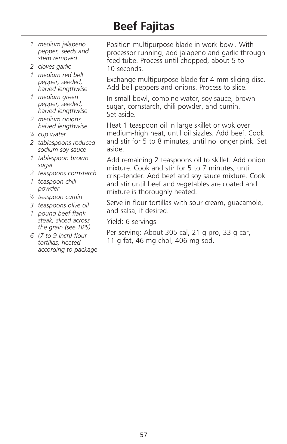 Beef fajitas | KITCHENAID 670 User Manual | Page 59 / 92