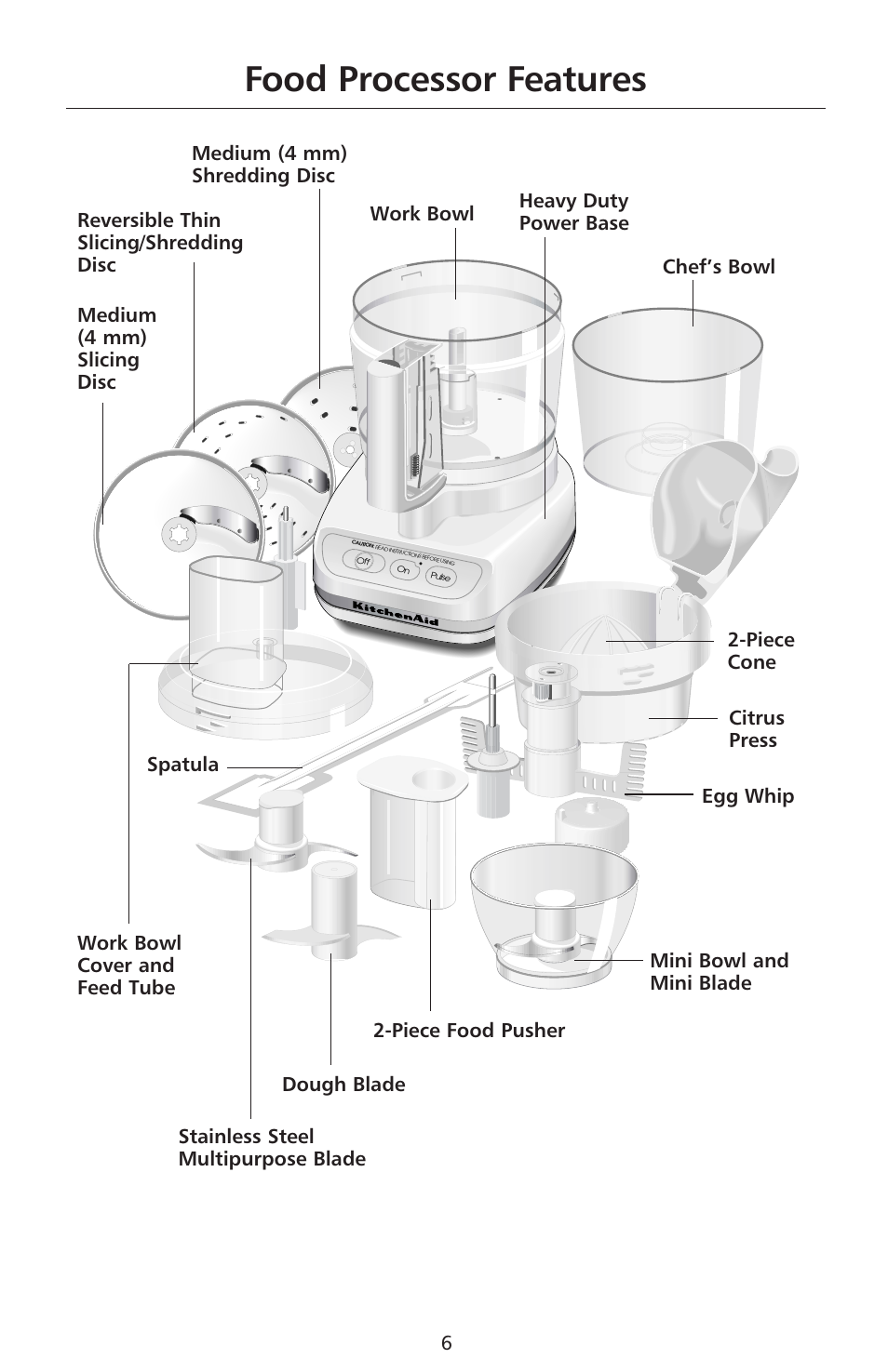 Food processor features, Chef’s bowl citrus press 2-piece cone | KITCHENAID 670 User Manual | Page 8 / 92