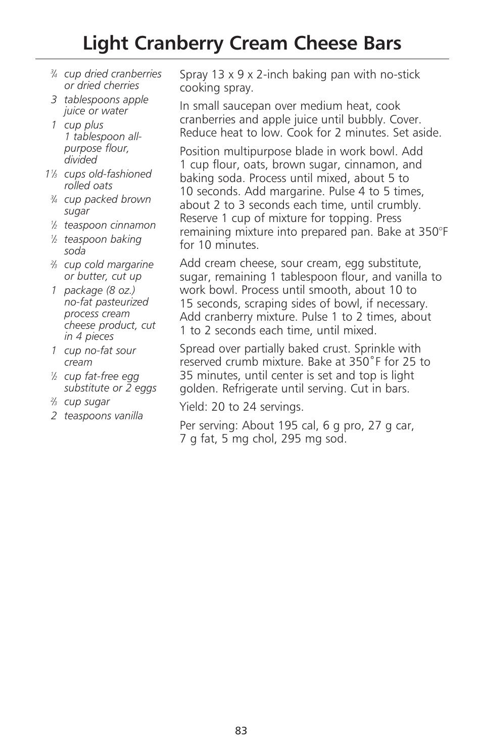 Light cranberry cream cheese bars | KITCHENAID 670 User Manual | Page 85 / 92