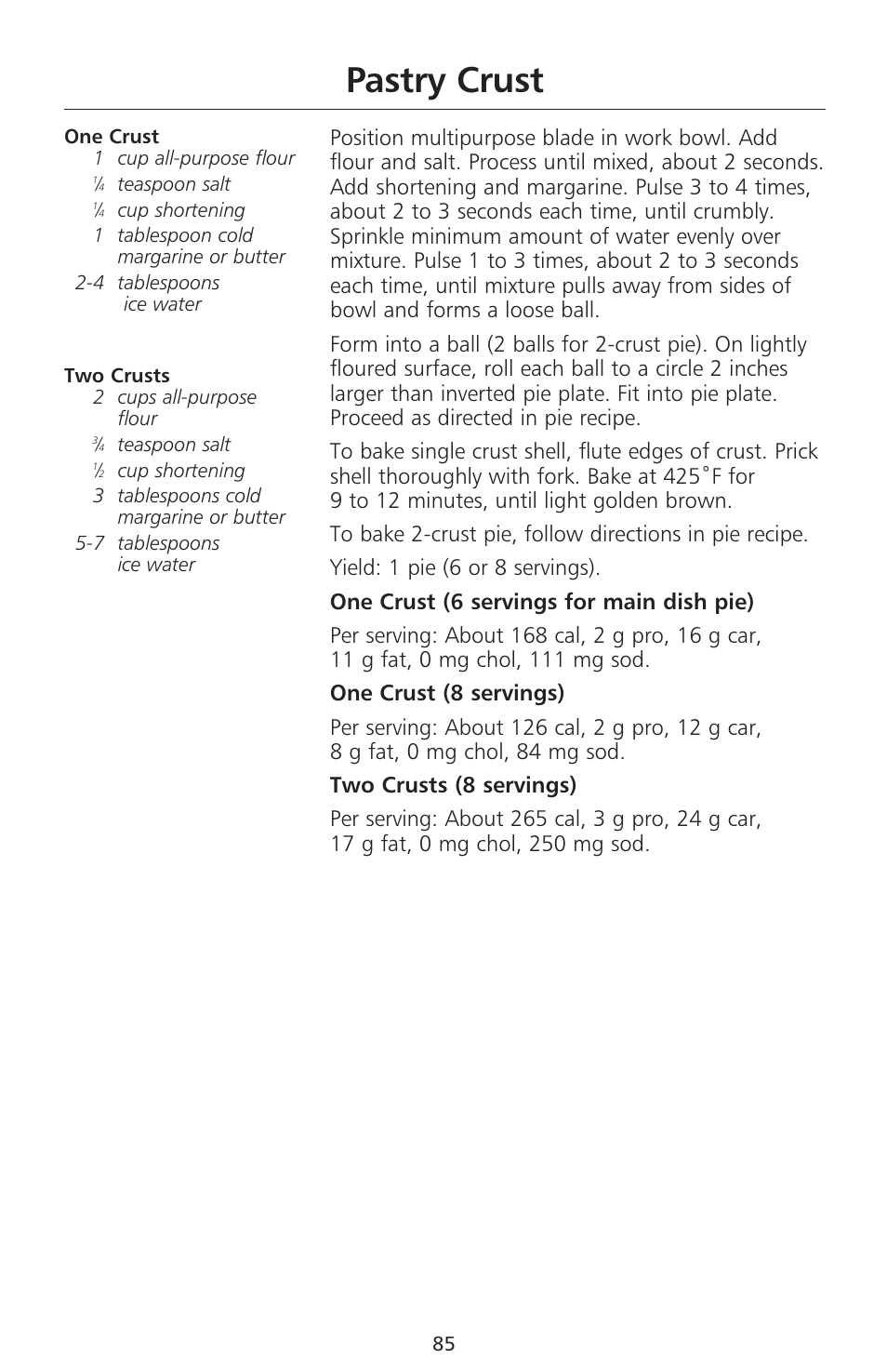 Pastry crust | KITCHENAID 670 User Manual | Page 87 / 92