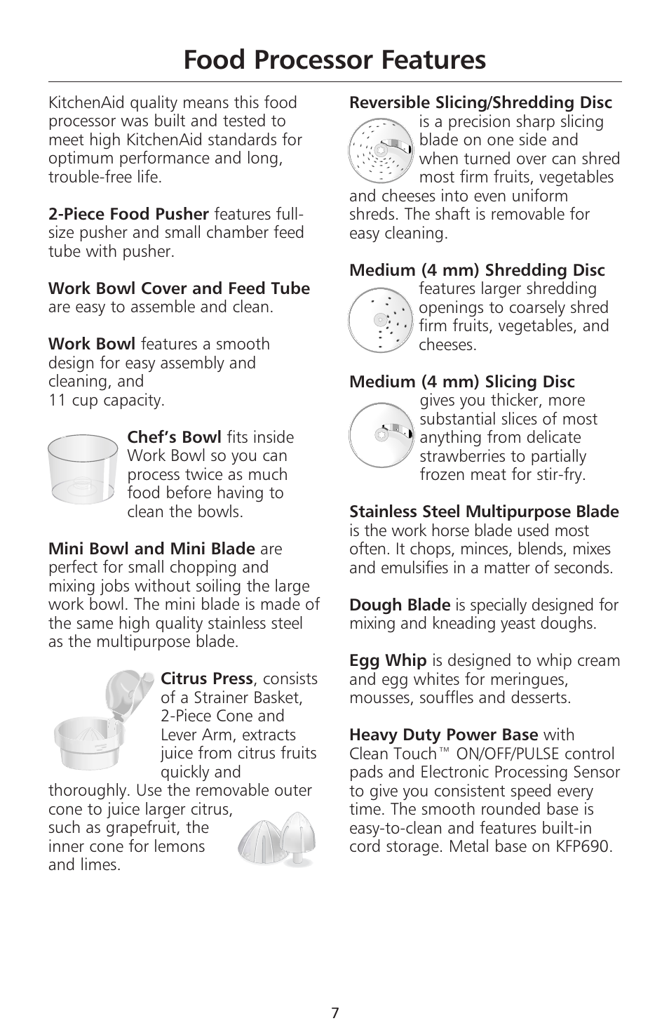 Food processor features | KITCHENAID 670 User Manual | Page 9 / 92