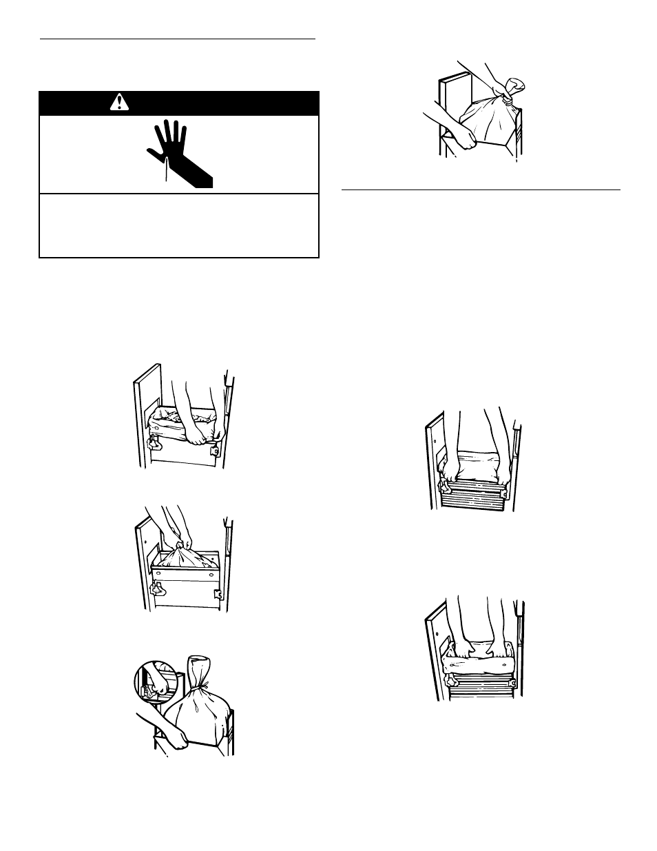 Installing a new bag, Removing a filled bag, Wwarning | KITCHENAID KCCC151 User Manual | Page 12 / 16