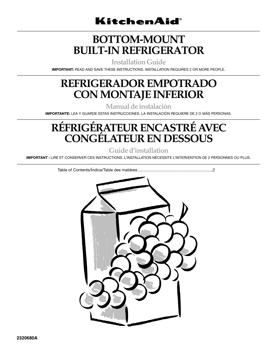 KITCHENAID Bottom-Mount Built-In Refrigerator User Manual | 84 pages