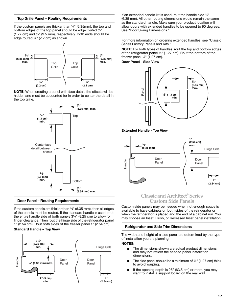 Classic and architect, Series custom side panels | KITCHENAID Bottom-Mount Built-In Refrigerator User Manual | Page 17 / 84