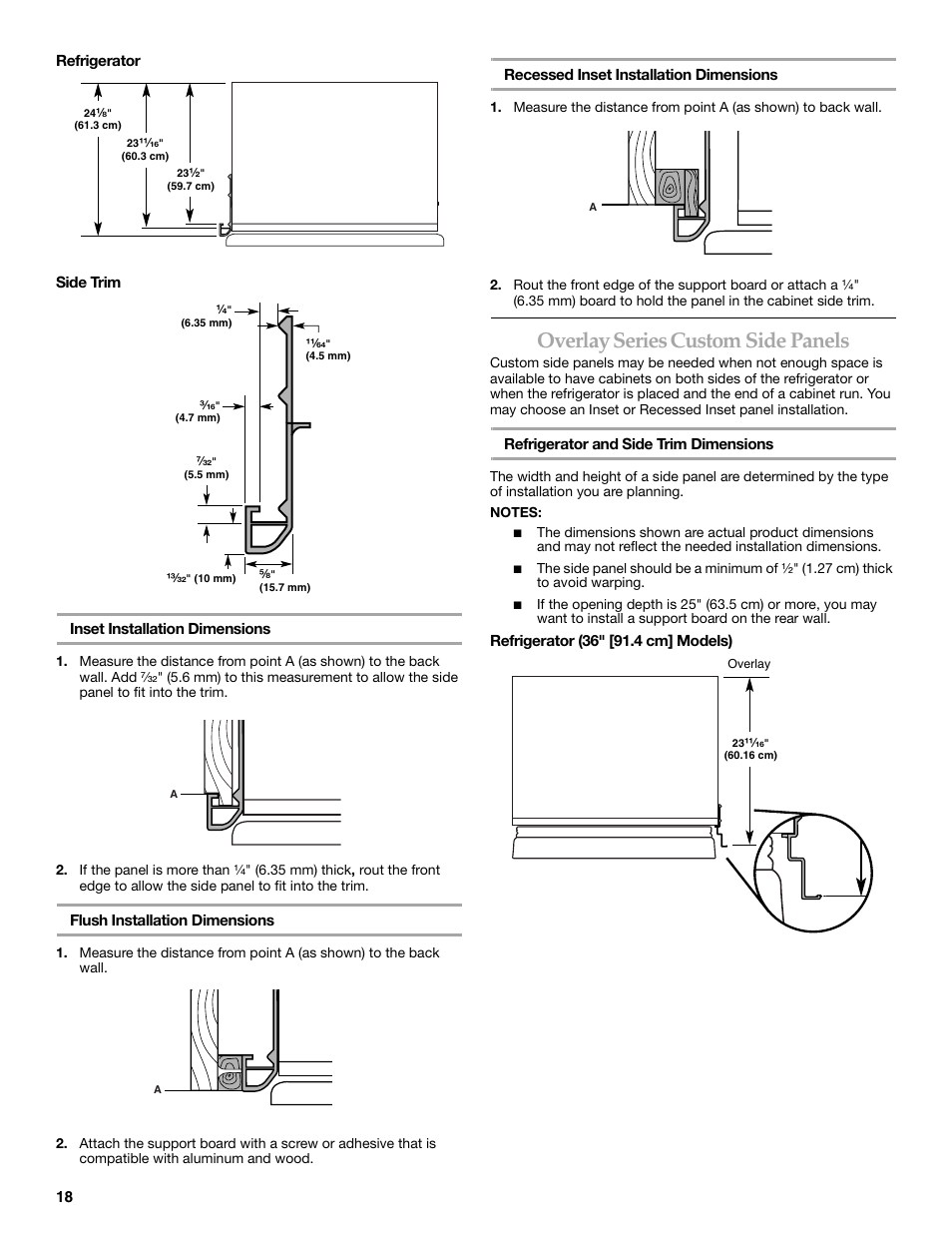 Overlay series custom side panels | KITCHENAID Bottom-Mount Built-In Refrigerator User Manual | Page 18 / 84