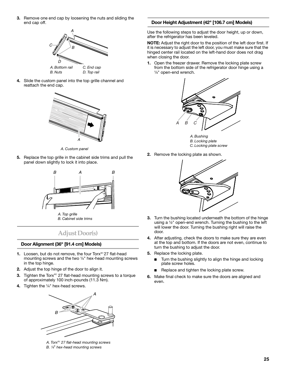 Adjust door(s) | KITCHENAID Bottom-Mount Built-In Refrigerator User Manual | Page 25 / 84