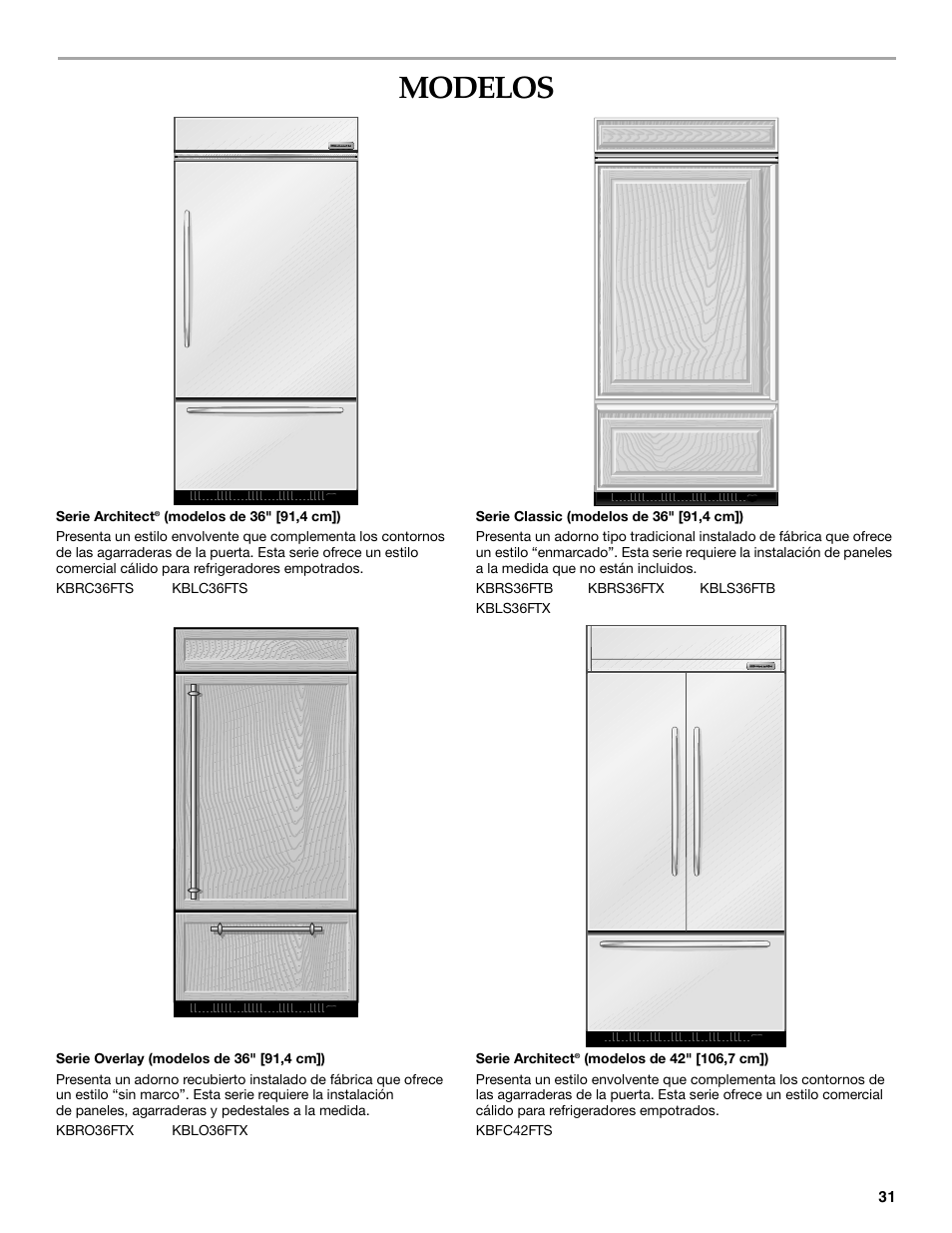 Modelos | KITCHENAID Bottom-Mount Built-In Refrigerator User Manual | Page 31 / 84