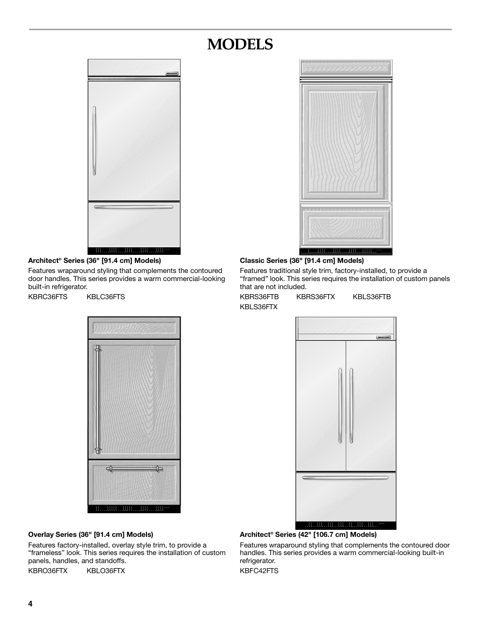 Models | KITCHENAID Bottom-Mount Built-In Refrigerator User Manual | Page 4 / 84
