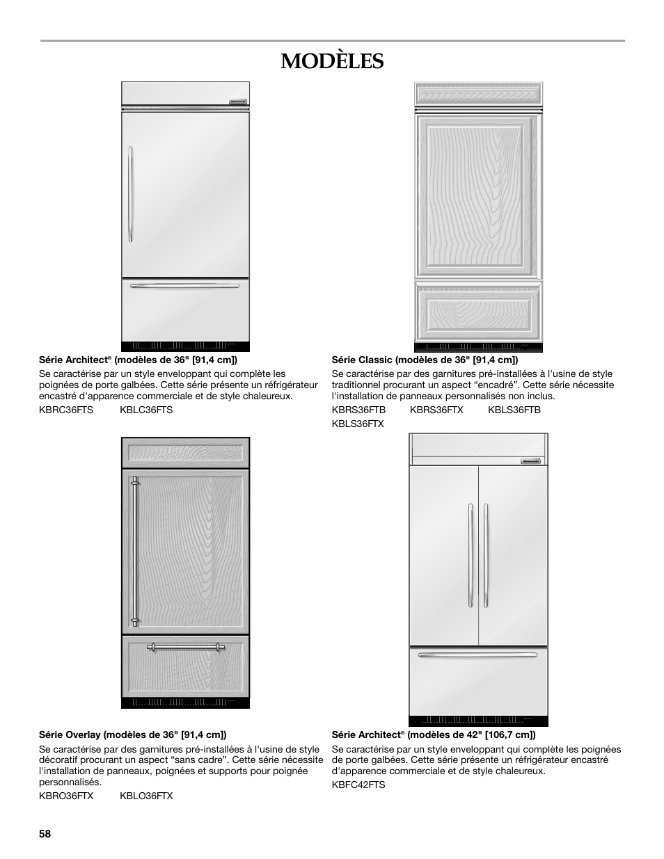 Modèles | KITCHENAID Bottom-Mount Built-In Refrigerator User Manual | Page 58 / 84