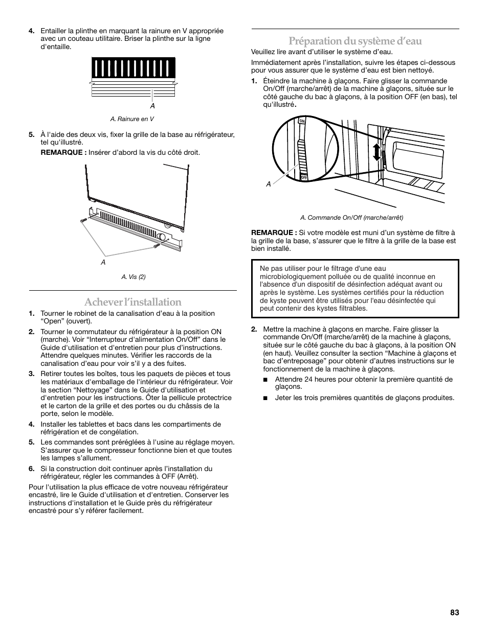 Achever l’installation, Préparation du système d’eau | KITCHENAID Bottom-Mount Built-In Refrigerator User Manual | Page 83 / 84