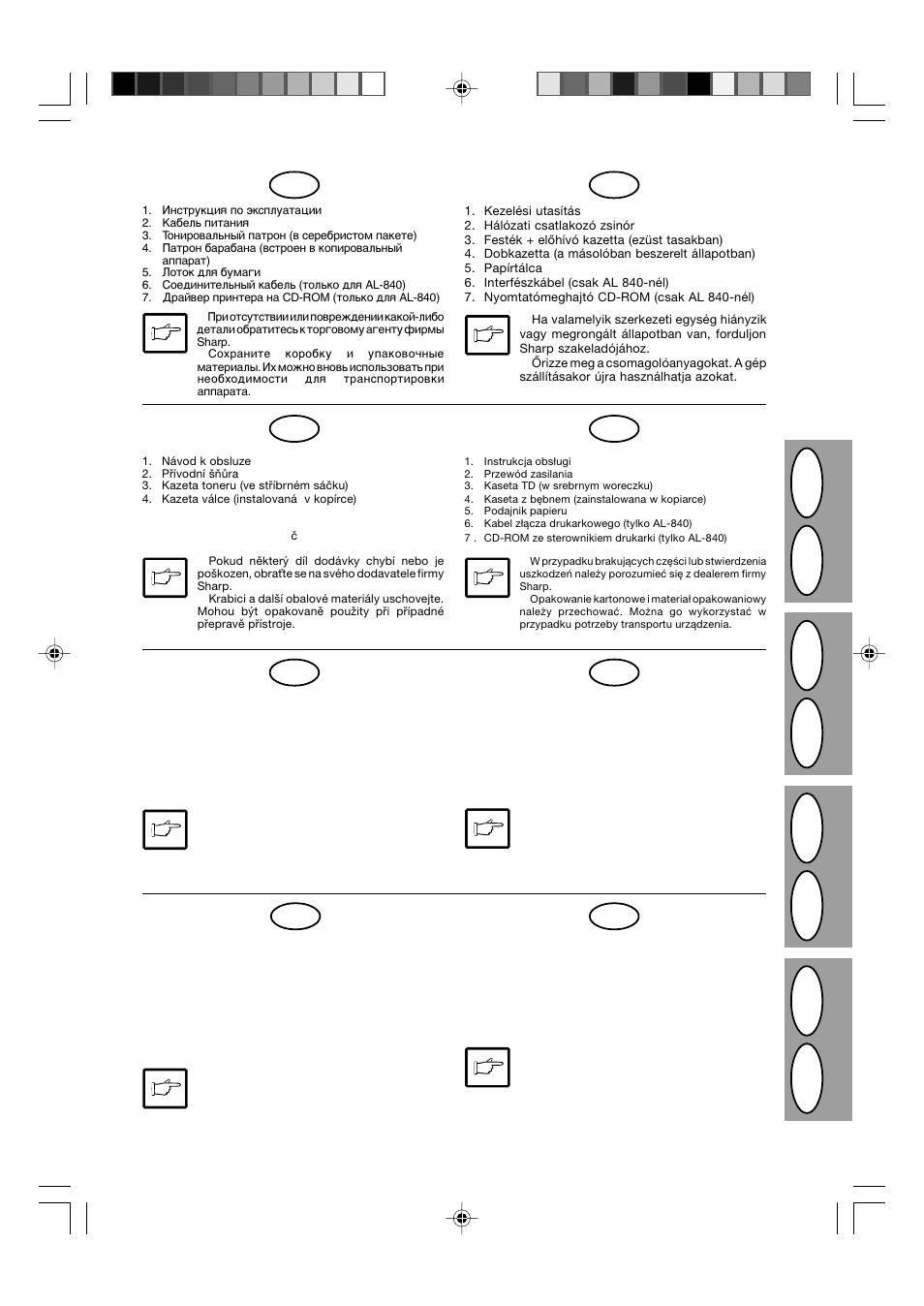 Hr u s pl cz dg b dk f, Ii rus cz f, Hpl d dk | Sharp AL-840-2 User Manual | Page 5 / 171