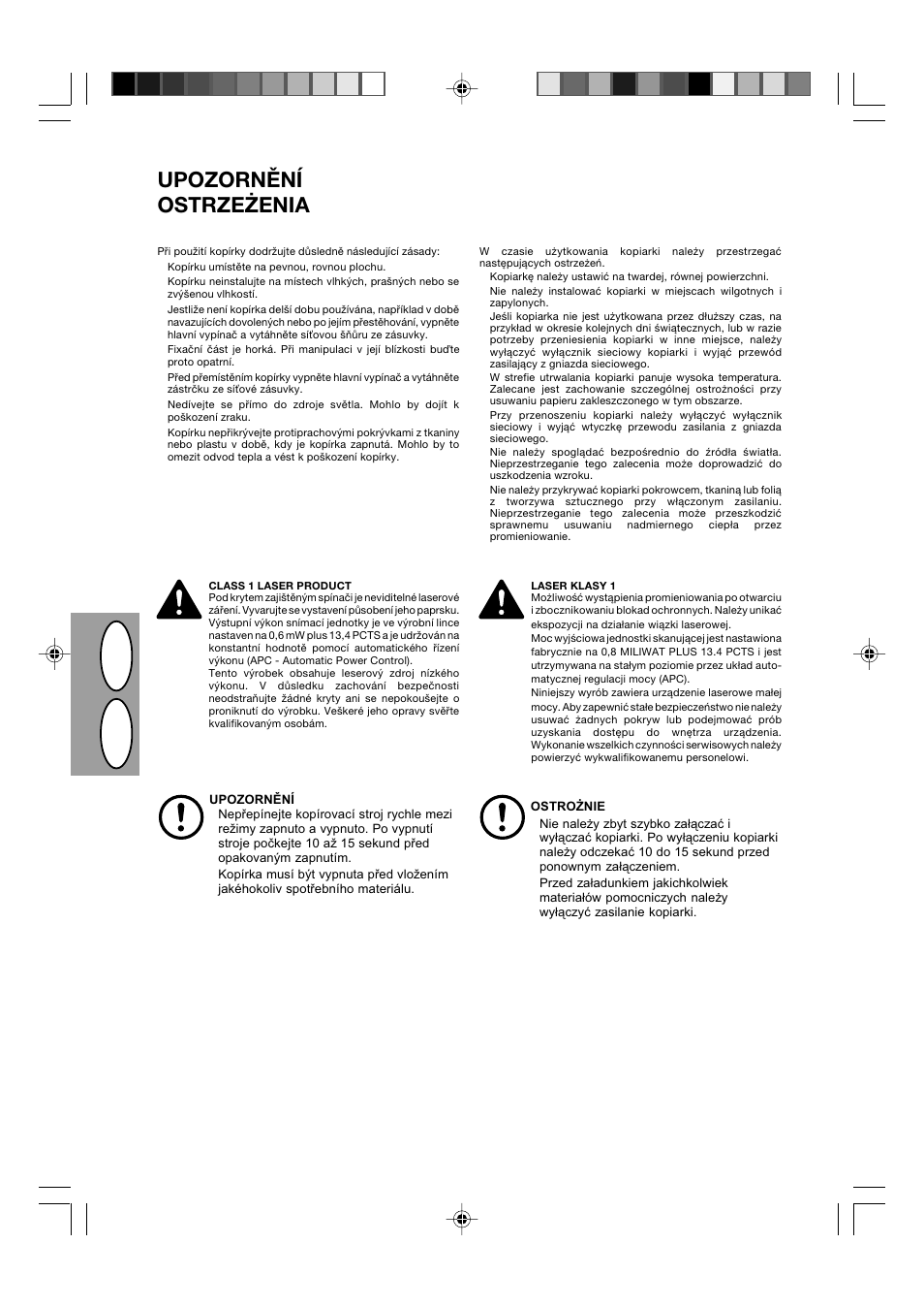 Pl cz, Upozornění ostrzeżenia | Sharp AL-840-2 User Manual | Page 56 / 171