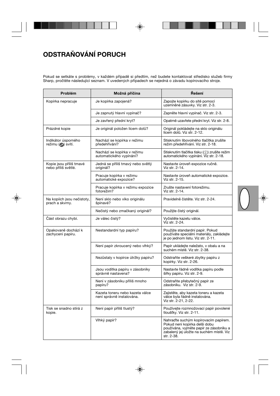 Pl cz, Odstraňování poruch | Sharp AL-840-2 User Manual | Page 81 / 171