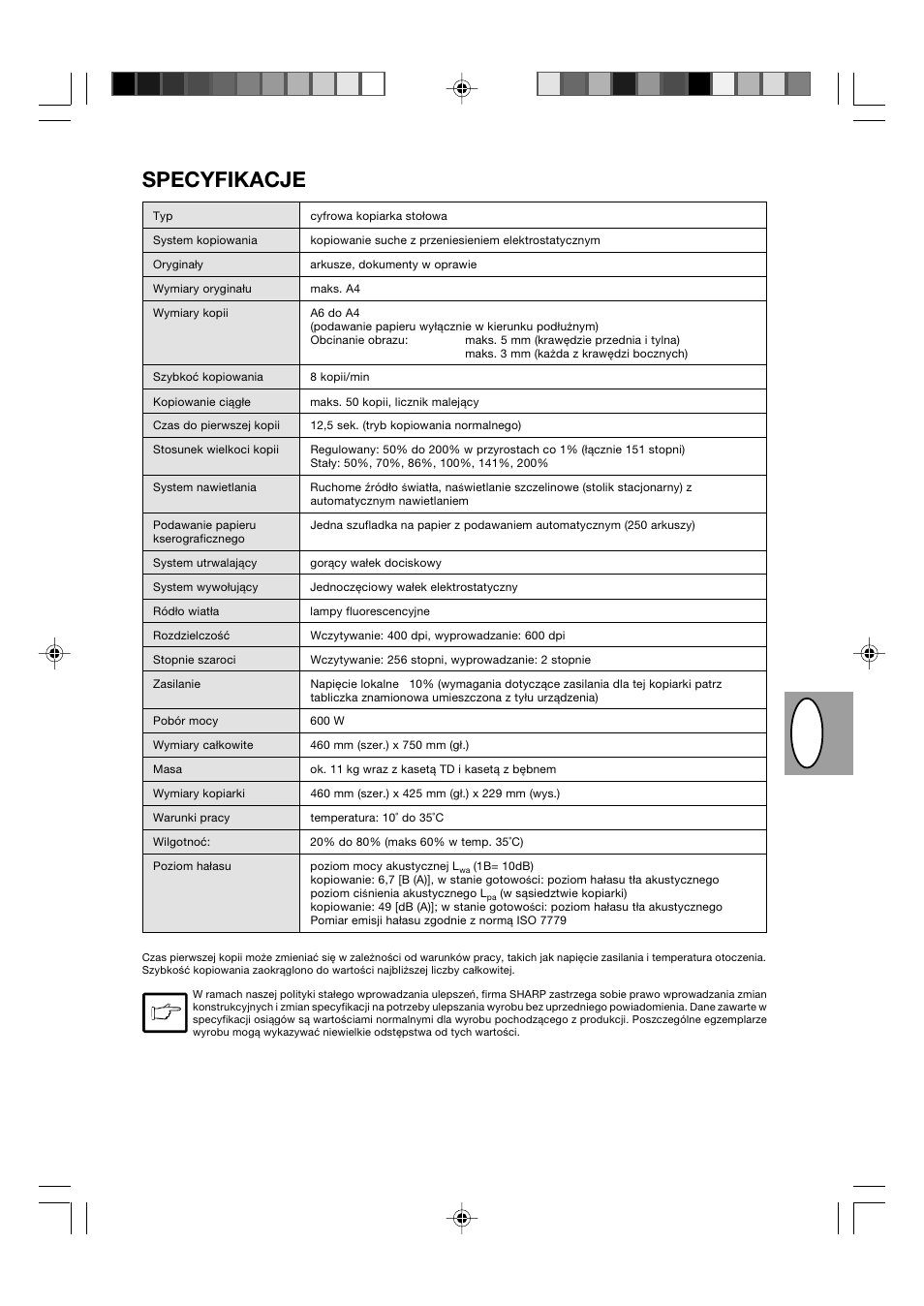 Pl cz, Specyfikacje | Sharp AL-840-2 User Manual | Page 89 / 171