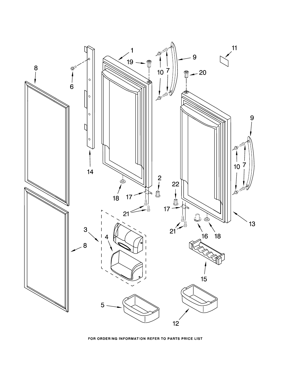 Refrigerator door, Refrigerator door parts | KITCHENAID KBFS25EVWH00 User Manual | Page 7 / 15