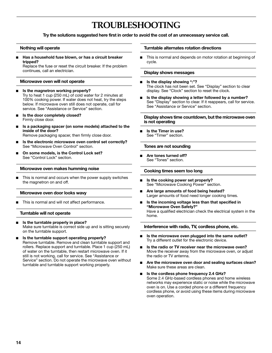 Troubleshooting | KITCHENAID KCMS2055SSS User Manual | Page 14 / 16