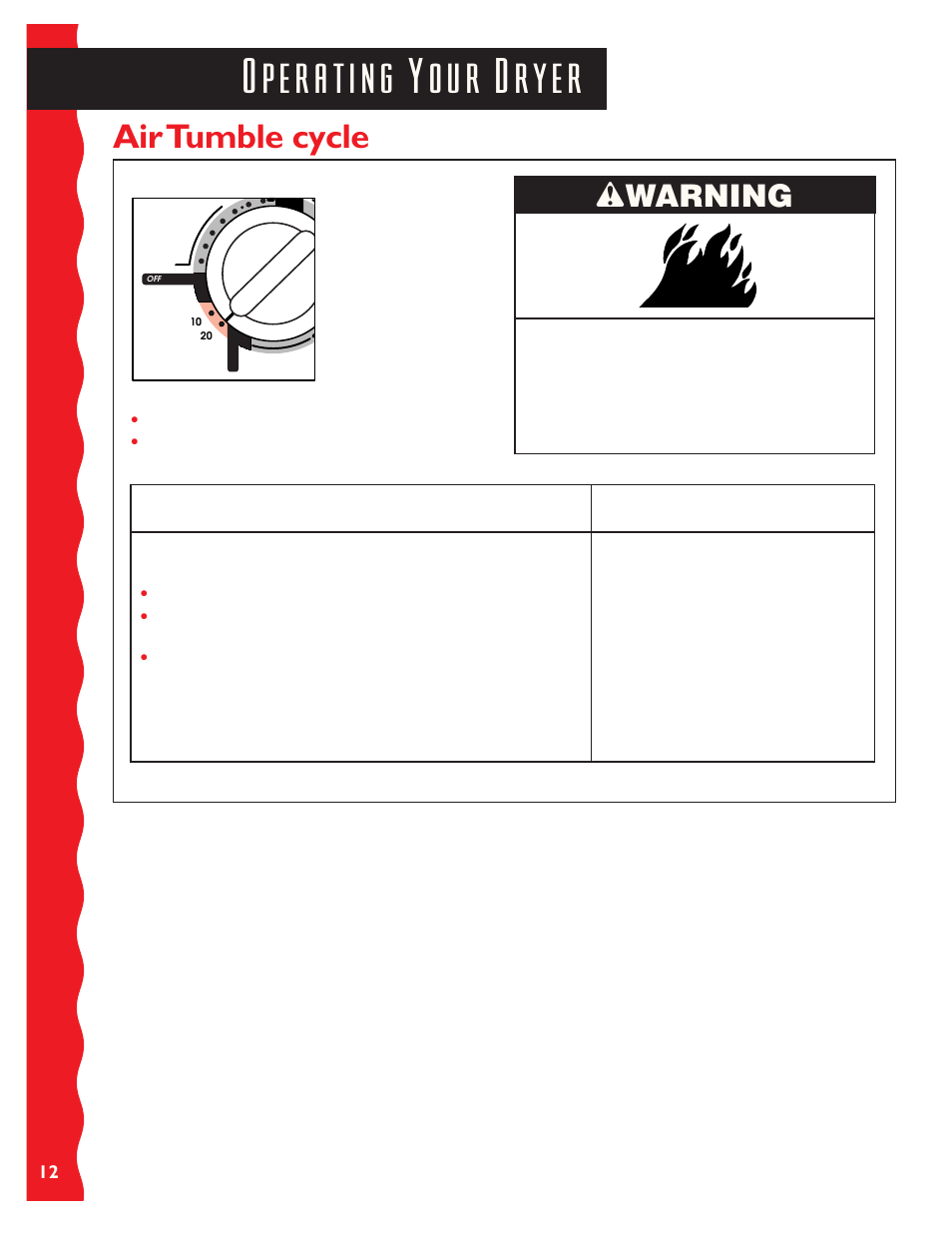 Air tumble cycle, Wwarning | KITCHENAID KEYS777E User Manual | Page 12 / 24