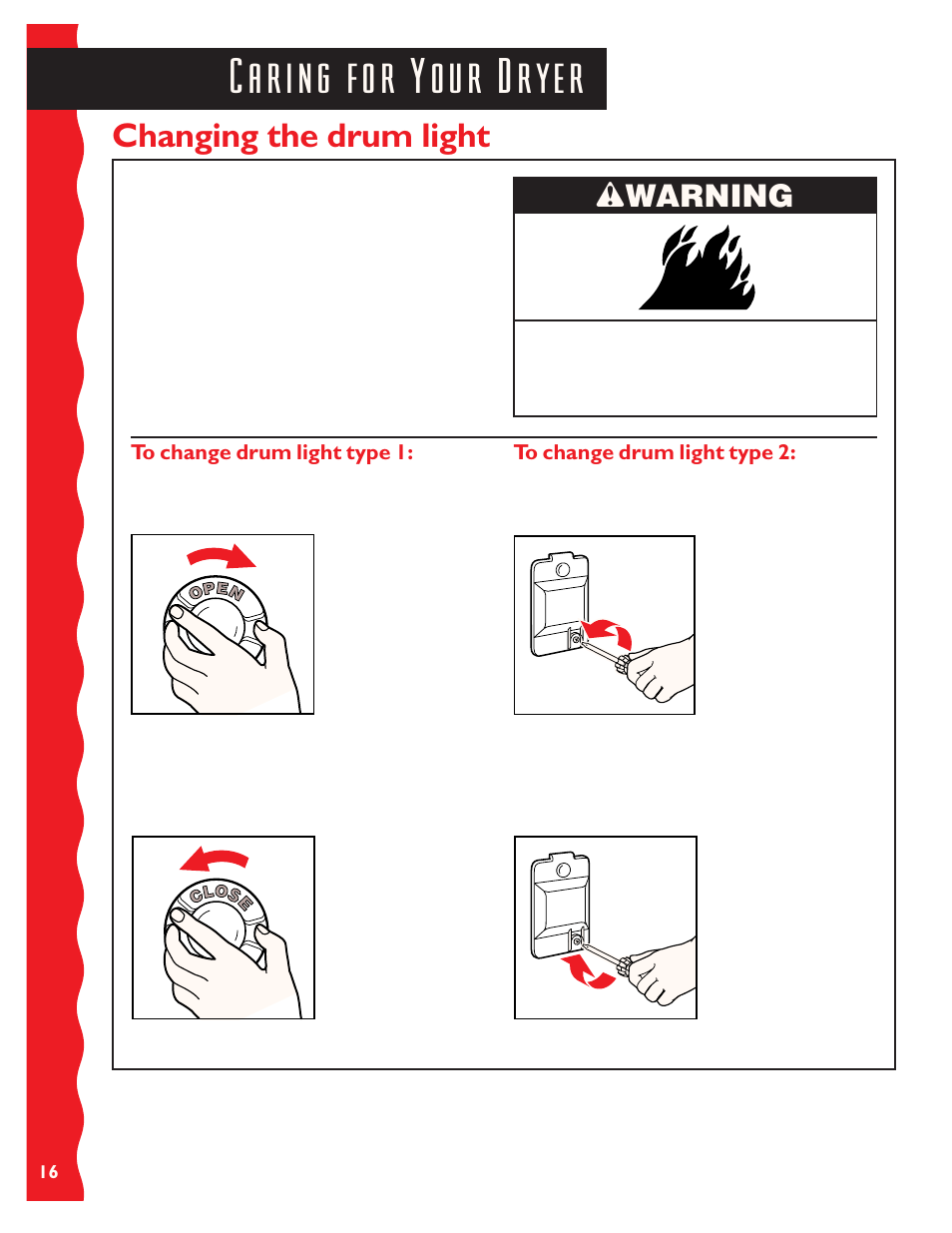 Changing the drum light, Wwarning | KITCHENAID KEYS777E User Manual | Page 16 / 24