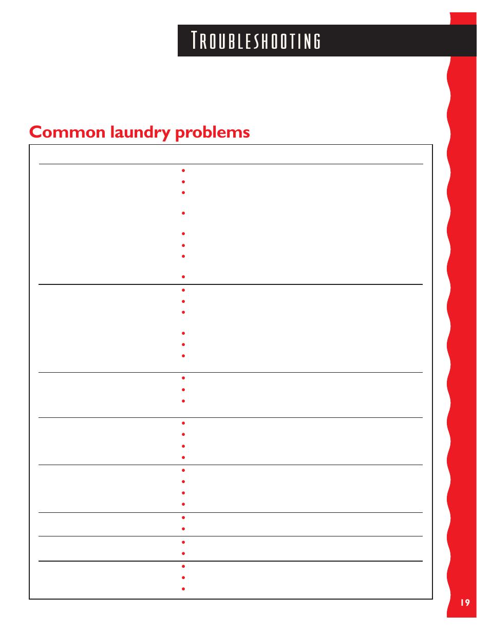 Troubleshooting, Common laundry problems | KITCHENAID KEYS777E User Manual | Page 19 / 24