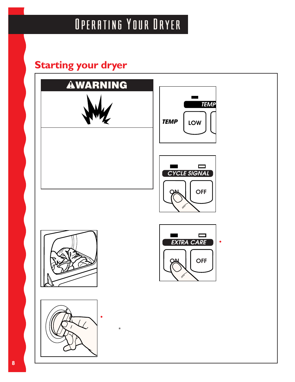 Operating your dryer, Starting your dryer, Wwarning | KITCHENAID KEYS777E User Manual | Page 8 / 24