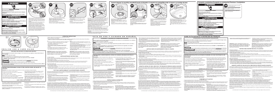 Warning advertencia avertissement, Guide d’utilisation et d’entretien en français, Lm k | Warning danger, Instrucciones de operacíon, Advertencia peligro, Consignes d’utilisation, Garder ces instructions, User-maintenance instructions, Operating instructions | KITCHENAID SUPERBA KCDS075T User Manual | Page 2 / 2