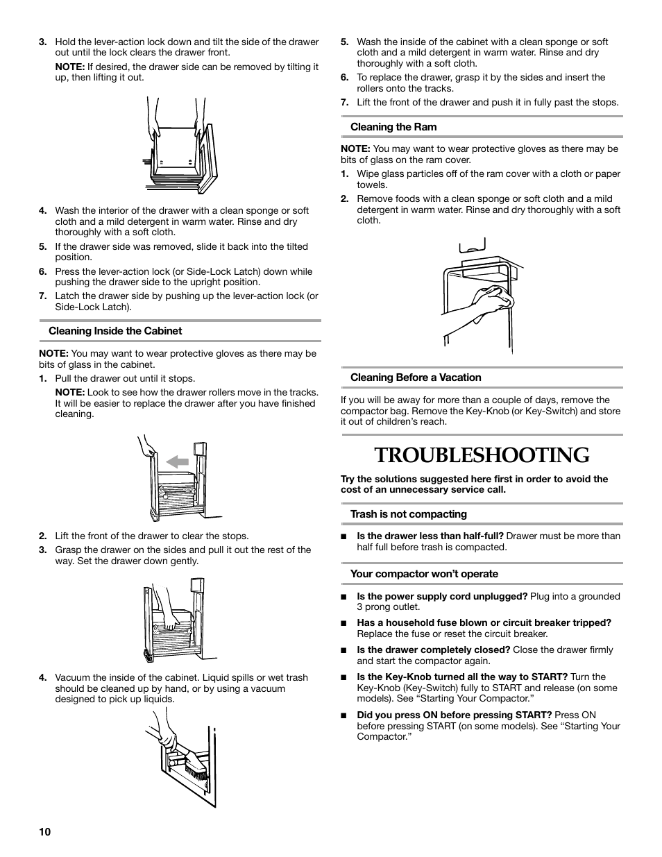 Troubleshooting | KITCHENAID Integrated Compactor 9871915A User Manual | Page 10 / 12