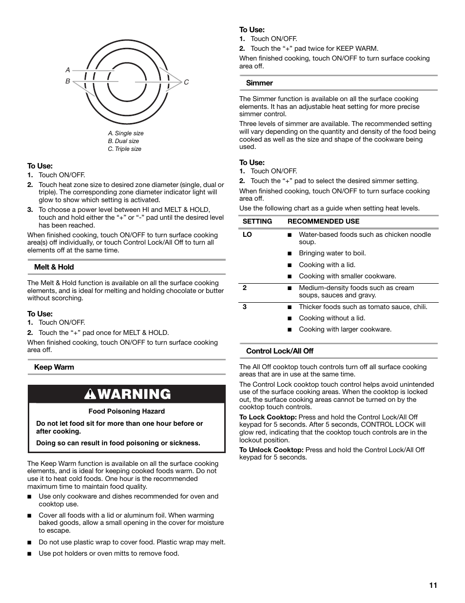 Warning | KITCHENAID ARCHITECT SERIES II KERS807 User Manual | Page 11 / 32